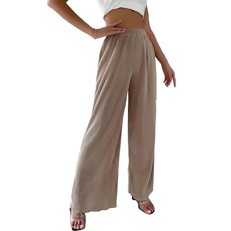 Women's Solid Color Pleated Wide Leg Pants Casual Spring Summer New Arrivals Independent Website European American Style_ecoleips.com