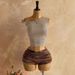 Girl's Retro Tassel Frayed Shorts Set With One Shoulder Metal Decoration Cropped Top In Style Hot_ecoleips.com