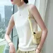 2026 Worsted Pure Wool Women's Autumn And Winter New Half-high Collar Short Slim Fit Inner Base Sweater Sleeveless Vest Women_ecoleips.com