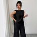 Elegant Sleeveless Blouse for Women with Flowing Ribbon Detail Breathable Polyester Blend Top for Office And Evening Wear_ecoleips.com