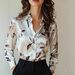 Silk-Touch Satin Blouse With Watercolor Floral Print – Elegant Long Sleeve Shirt For Office & Evening, Breathable Polyester With Stretch (S-XL, Ivory)_ecoleips.com
