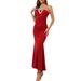 Women's One Shoulder Mermaid Maxi Dress, Glitter Trim Cutout Formal Evening Party Gown_ecoleips.com