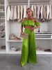Women's Clothing Solid Color Temperament Tube Top Pleated Trousers Suit_ecoleips.com