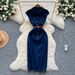 Women's Clothing Light Mature Style Niche Polo Collar Metal Button Waist Sleeveless Denim Dress Women's Slim Hip Mid Length Skirt_ecoleips.com