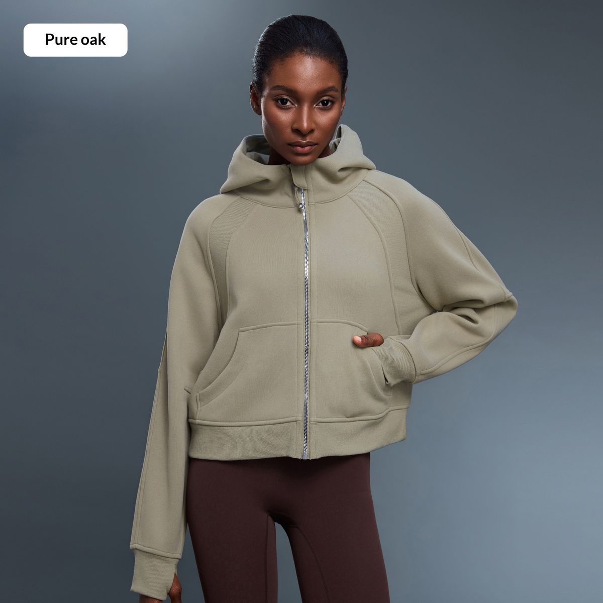 Women's Autumn/Winter Fleece Lined Warm Sweatshirt, Solid Color, Loose Fit, Hooded, Zipper, Commuter Casual Sports Jacket D25130_ecoleips.com