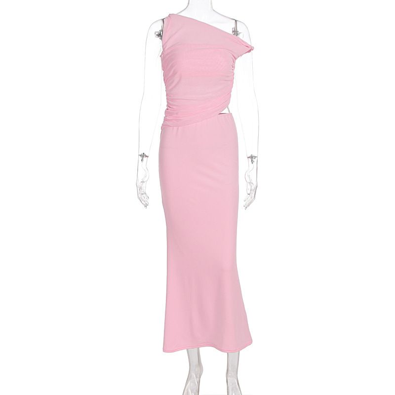 Elegant Womens One Shoulder Sleeveless Bodycon Sheath Dress Slim Fit Casual Party Cocktail Evening Dress For Women_ecoleips.com