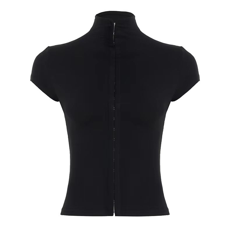 Fashion Design Sense Chinese Stand-up Collar Breasted Can Be Hollowed Out Two-wear Top Spice Girl Sexy Versatile And Thin Short-sleeved Top_ecoleips.com