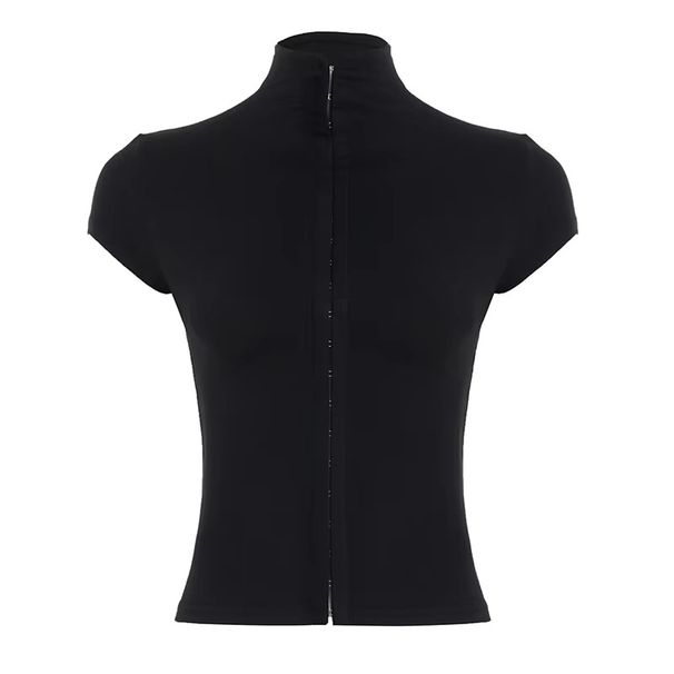 Fashion Design Sense Chinese Stand-up Collar Breasted Can Be Hollowed Out Two-wear Top Spice Girl Sexy Versatile And Thin Short-sleeved Top_ecoleips.com