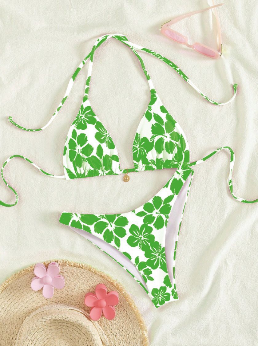 Women's Sexy Bathing Suit Bikini Halter Neck Tie Print Beach Outfit 2025 Trendy Swimwear_ecoleips.com