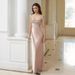 Spring/Summer Satin Luxury Banquet Dress For Women With Heavy Sequin Embellishment Style Light Weight_ecoleips.com