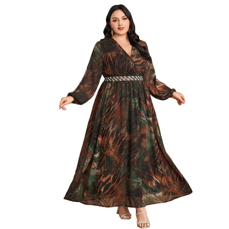 Women's Clothing Middle East Printed Muslim Dubai Dress_ecoleips.com