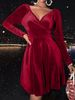 Women's Velvet V Neck Short Dress, Elegant Long Sleeve Dress For Party Club Dating Wear, Women's Dress For Fall & Winter_ecoleips.com