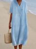 Spring Summer New Women's Casual Dress Slimming Versatile Hot Selling Solid Color Cotton Linen_ecoleips.com