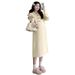 Autumn Winter New Korean Fashion Turn-down Collar Braided Wool Horn Button Maternity Dress_ecoleips.com