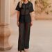 Women's Clothing Beach Loose Short Sleeved Shirt Casual Trousers Hollow Perspective Sexy Holiday Sunscreen Shirt Suit_ecoleips.com