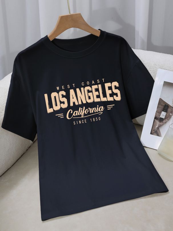 Women's Casual Round Neck Short Sleeve T-Shirt Multi-Color American Style Simple Fashionable Sports Top Solid Loose Printed_ecoleips.com