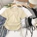 Pleated Drawstring Slimming Short-Sleeve T-Shirt For Women, 2026 Summer Korean Minimalist Chic Top Trend_ecoleips.com