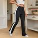Voya Women's Fashion Casual Pants, Spring/summer High-waisted Slim-fit Wide-leg Color-blocked Design Pants_ecoleips.com