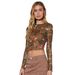 European And American Cross-border 2026 Spring New Women's Leopard Print Floral Mesh Round Neck Short Long-sleeve_ecoleips.com