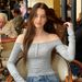 European American Style Women's Sexy Strapless Off-Shoulder Long Sleeve Slim Fit T-Shirt Top_ecoleips.com