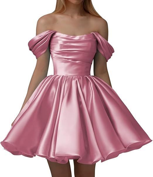 Elegant Satin Off-Shoulder Cocktail Dress A-Line Short Party Wear for Birthdays And Evening Events Women's Clothing_ecoleips.com