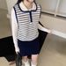 Korean-style Blue Striped Lapel Knitted Vest Women, Suitable Early Autumn, Layered Wear For Petite Figures, Sleeveless_ecoleips.com