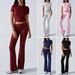 European American Women's Casual Solid Color Slim Fit High Waist Trouser Suit Spring Summer Short Sleeve Clothing Set_ecoleips.com