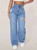 Amazon's European And American Style Cross-border Bestseller: Women's Light Blue High-waisted Ripped Wide-leg Straight_ecoleips.com