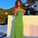 Women's Solid Color Off Shoulder Halter Back Lace Up Side Slit Bodycon Midi Dress – Elegant Summer Gown_ecoleips.com