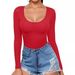 Aria Basics Aria Basics 2024 Women's Low Round Neck Long Sleeve Sexy Slim Fit T-Shirt Waist-Cinching Top European And American Style_ecoleips.com