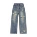 Women's Clothing Ripped Jeans For Women Autumn Retro Hot Girl Washed High Waist Slim Wide Leg Pants Mopping Long Pants_ecoleips.com