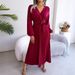 2026 Women Cross V Neck Pleated Long Dress, Elegant Swing Casual Maxi Dress_ecoleips.com