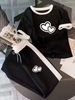 Women's Spring/Summer Fashion Heart Print Color Block Two Piece Set Short Sleeve Top And Pants Outfit_ecoleips.com