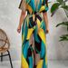Women's Geometric Print Jumpsuit Batwing Sleeves Tie Waist European American Style Best Selling Item Amazon 2025_ecoleips.com