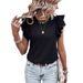 Women's Ruffled Sleeveless Crew Neck Top Solid Color Casual T-Shirt For Spring Summer Autumn Comfortable Breathable Loose Fit T-Shirt_ecoleips.com