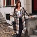 Women's Oversized Plaid Wool Coat – Autumn Winter Long Hooded Trench Coat, Slit Design, Loose Fit, European & American Style (Brown, Sizes S-XXL)_ecoleips.com