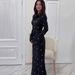 Women's Elegant Long Sleeve Printed Dress Slim Fit Ruffle Waist European Style Autumn New 2025_ecoleips.com