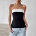 Women's Clothing Black And White Contrast Color Tube Top Elegant Temperament Commuting One Shoulder Tube Top_ecoleips.com