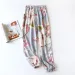 Summer Viscose Rayon Printing Women Pajama Bottoms Elastic Waist Ankle-Length Pants Sleep Wear Women Lounge Wear Closing Pants_ecoleips.com
