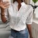 Verve 2025 Summer Women's New V-neck Stand Collar Embroidered Lace Blouse Shirt_ecoleips.com