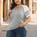 Summer Plus Size Women's Short Sleeved V-neck Tied Rope Splicing Contrasting Sleeve Top T-shirt For Women_ecoleips.com
