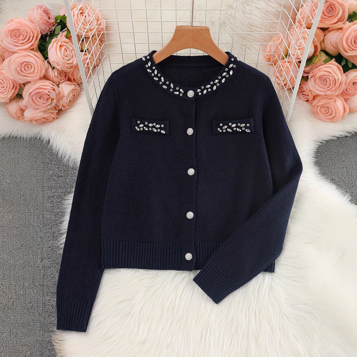 European American Cross-border Knitted Cardigan In Style With Single-breasted Buttons And Long Sleeves,_ecoleips.com