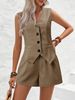 Women's Clothing new elegant commuter V neck button decoration vest shorts short two piece suit _ecoleips.com