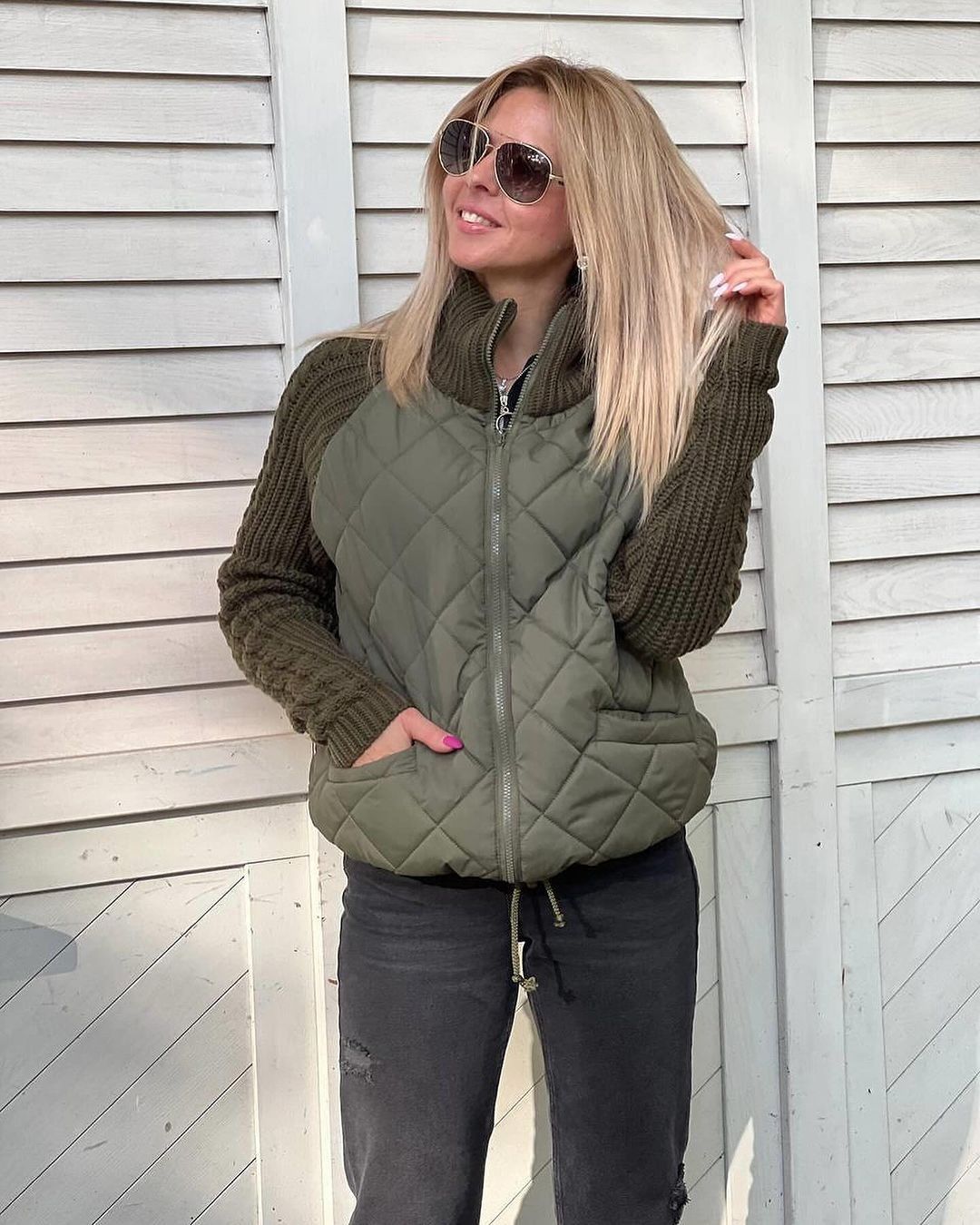Women's Clothing Stand Up Collar Cotton Jacket Splicing Coat New Autumn And Winter Women's Clothing Cardigan Zipper Long Sleeve_ecoleips.com