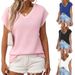 2026 Summer New Cross-Border European And American Women's Pullover V-Neck Short Sleeve Striped Knitted Sweater_ecoleips.com