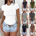 Women's Slim Fit Short Sleeve T-Shirt 2025 European American Y2K Style Solid Color Spring Summer Top_ecoleips.com