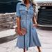 New European And American Style Slim Fit Denim Dress 2024 Independent Station Lapel Button Temperament Women's Clothing NK323_ecoleips.com