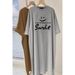 Summer Fashion Trendy Smiley Letter Print Short Sleeve Large Size Women's Loose Long Dress Dress Top_ecoleips.com