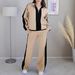 Women's Two-Piece Athletic Set Casual Long Sleeve Color Block Sweatshirt And Straight Leg Pants For Fall Winter Comfort_ecoleips.com
