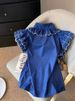 Klein Blue Women's Short Sleeve Shirt Peter Pan Collar Summer New Style Casual Elegant Fashion Top for Ages 16-45_ecoleips.com